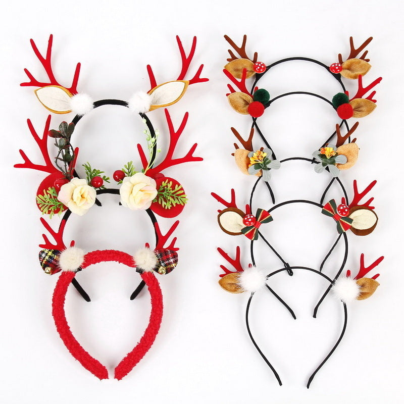 Flocked Reindeer Antler Headband, Christmas Plush Hair Hoop for Adults and Kids Holiday Decor