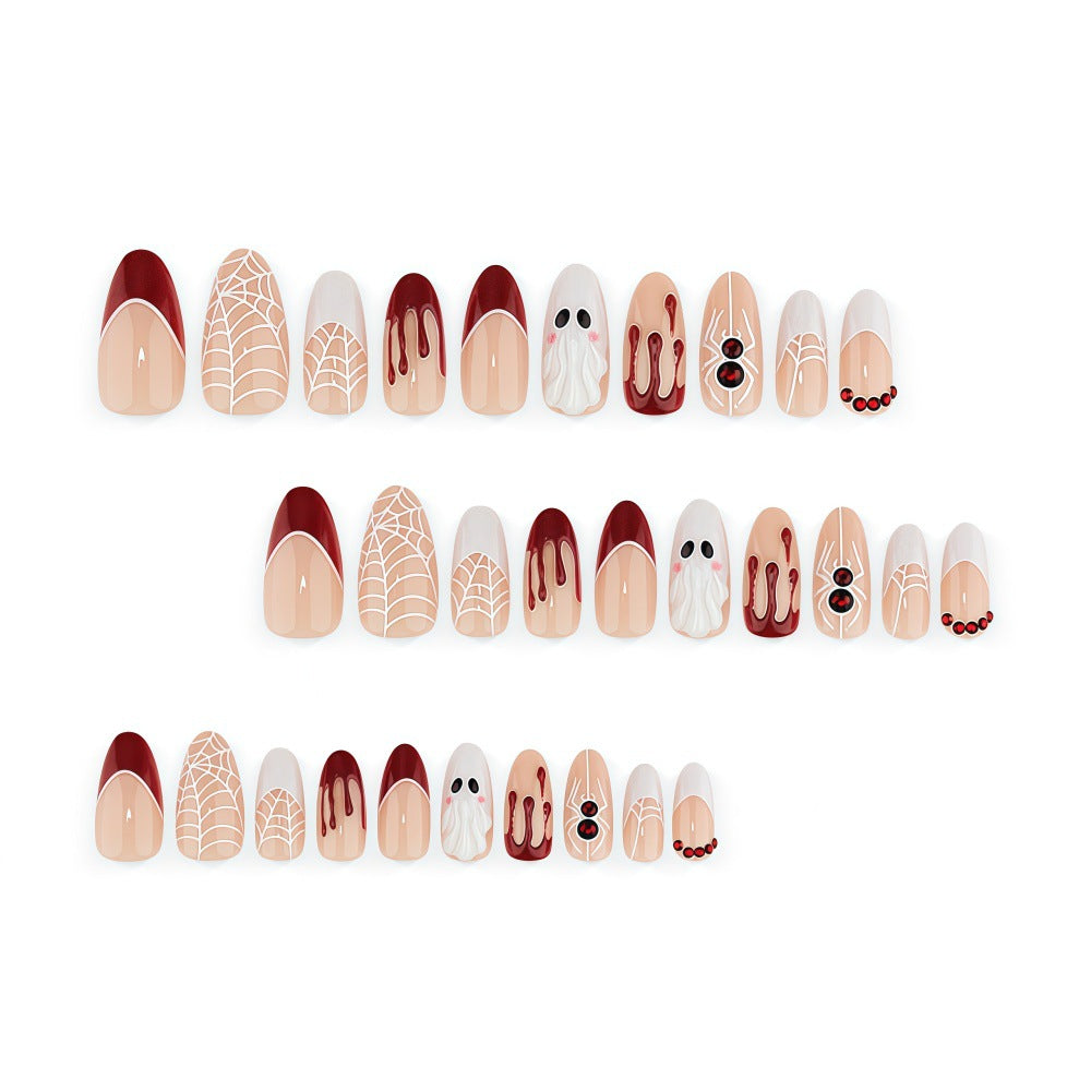 Halloween Blood Drip Ghost Press On Nails, Sweet Cool Spider Web French False Nails Eco Friendly