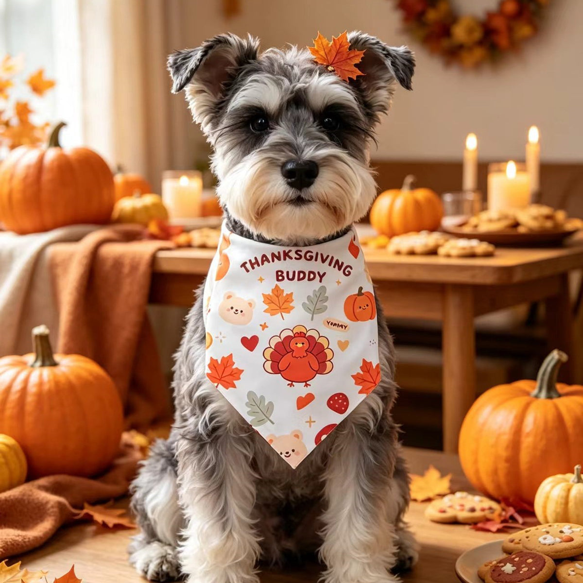 Cartoon Pet Bandana Scarf for Dogs and Cats, Adjustable Tie Triangle Bib for Christmas Thanksgiving