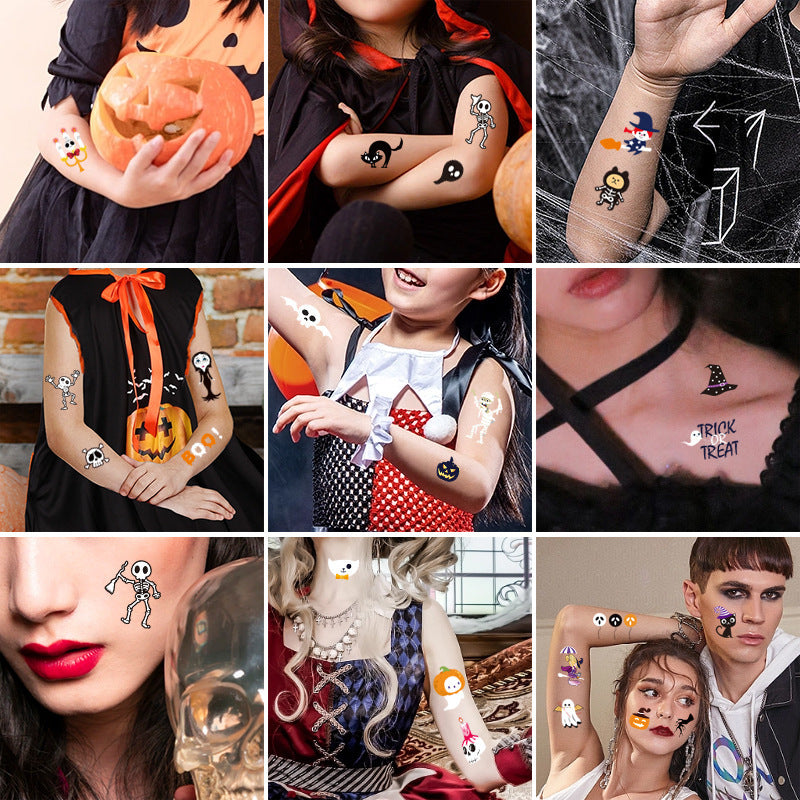 Halloween Glow in the Dark Face Tattoos for Kids, Green Fluorescent Waterproof Arm Stickers