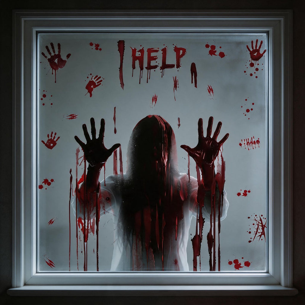 Halloween Bloody Handprint Window Clings, Scary Bathroom Haunted House Glass Decor