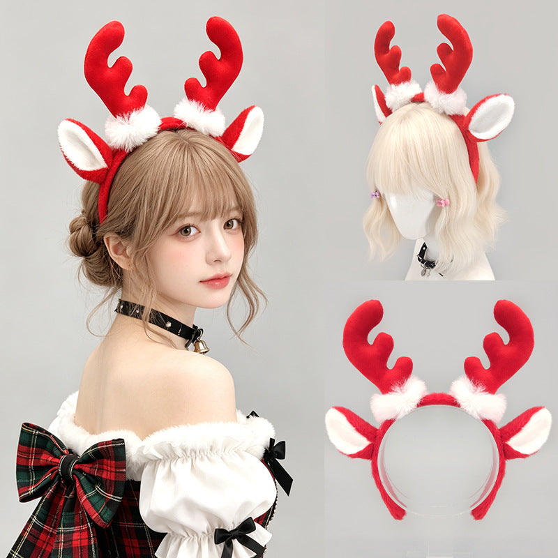 Deer Ear Antler Headband, Moose Hair Hoop for Christmas Party Performance Costume Props