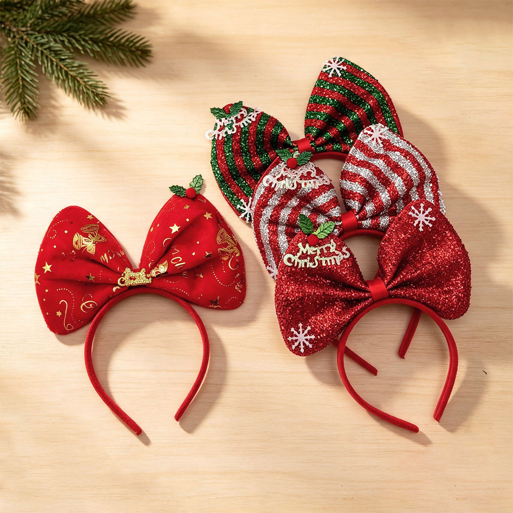 Christmas Big Bow Headband, Festive Satin Hair Hoop for Adults and Kids Holiday Party Costume