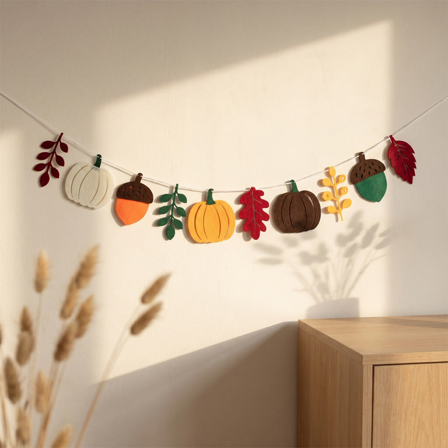 Fall Pumpkin Leaf Bunting Harvest Festival Thanksgiving Banner Mantel Home Party Decor