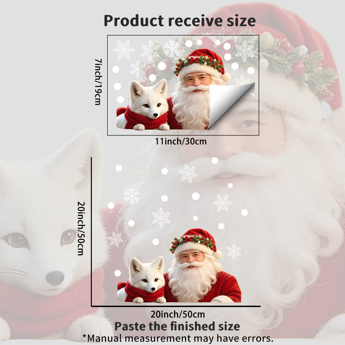 Christmas Window Cling Santa White Fox Realistic Style Static Glass Sticker Cozy Home Decor