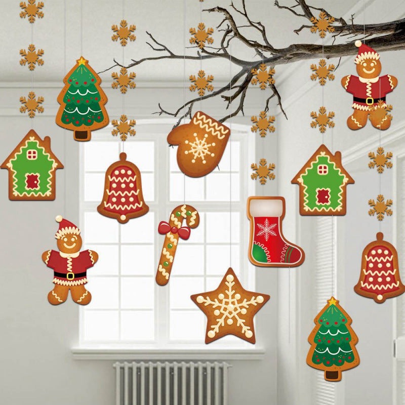 Snowflake Gingerbread Man Christmas Hanging Ornaments, Ceiling Hanging Decorations for Winter Party
