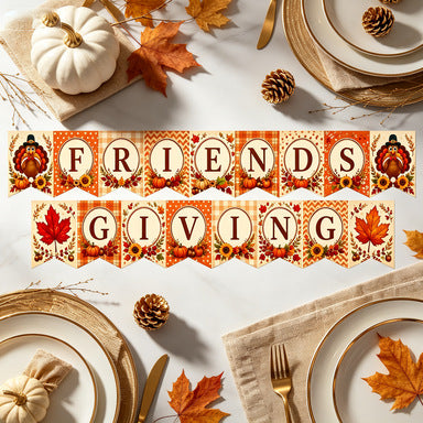 Friendsgiving Bunting Banner Acorn Pumpkin Maple Leaf Party Hanging Decorations