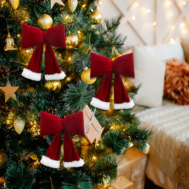 Plush Bow Christmas Ornaments, Festive Holiday Scene Decorations for Mall Store Display