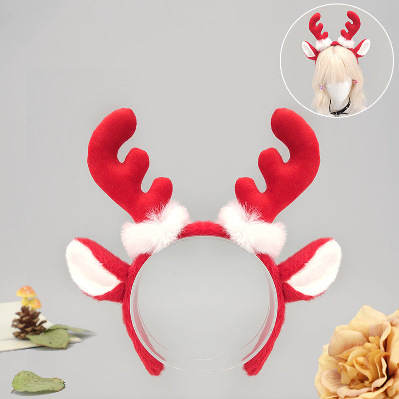 Deer Ear Antler Headband, Moose Hair Hoop for Christmas Party Performance Costume Props