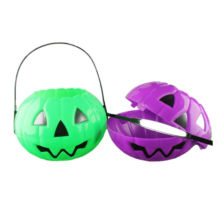 Halloween Foldable Pumpkin Candy Buckets, Two Piece Snap Together PP Trick Or Treat Pails In 3 Sizes