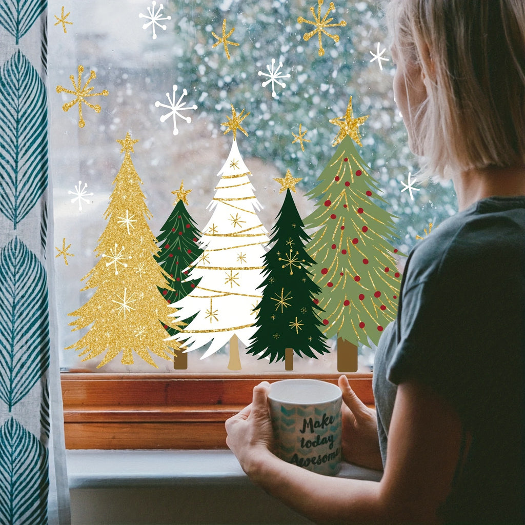Christmas Window Static Clings, Colorful Pine and Christmas Tree Glass Stickers
