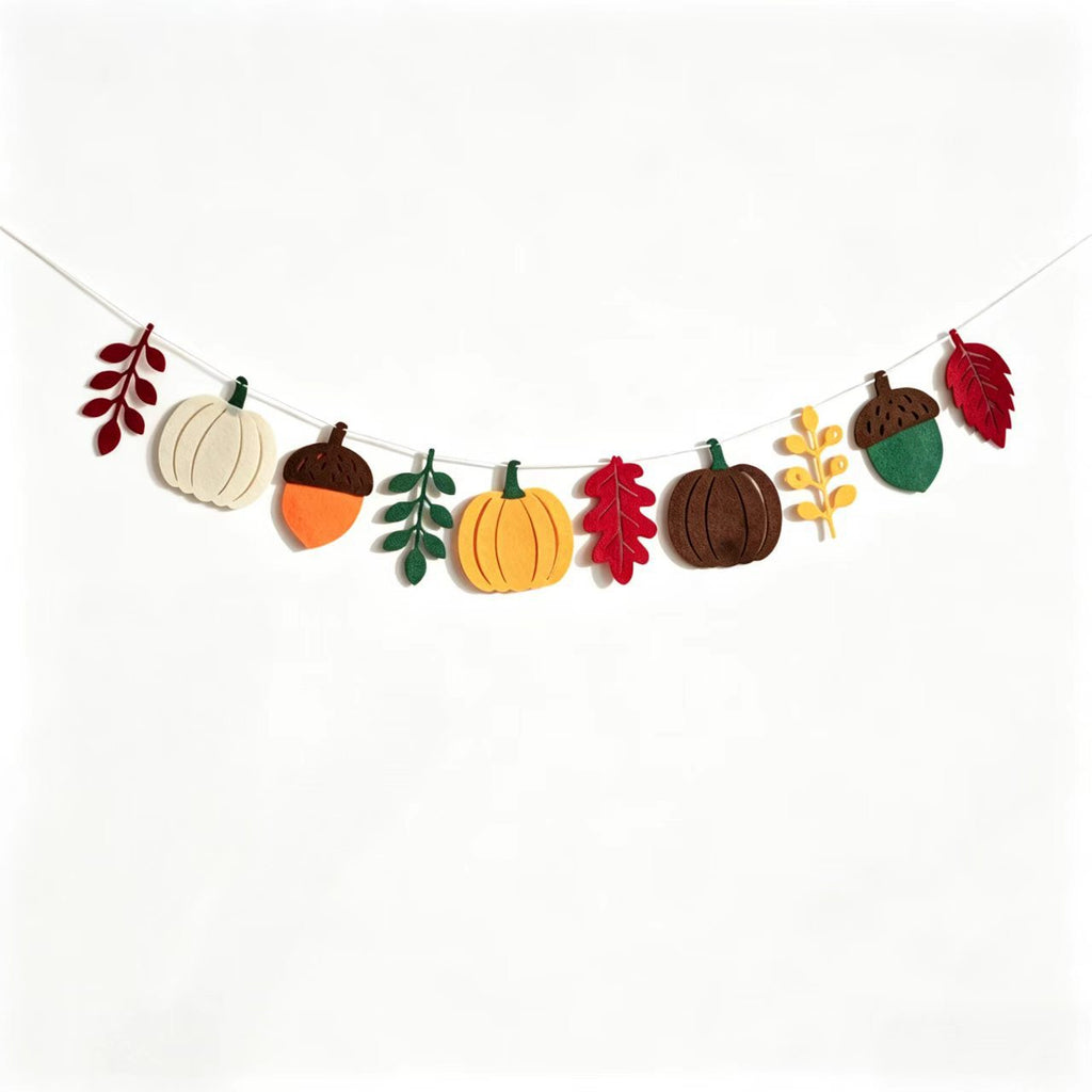 Fall Pumpkin Leaf Bunting Harvest Festival Thanksgiving Banner Mantel Home Party Decor