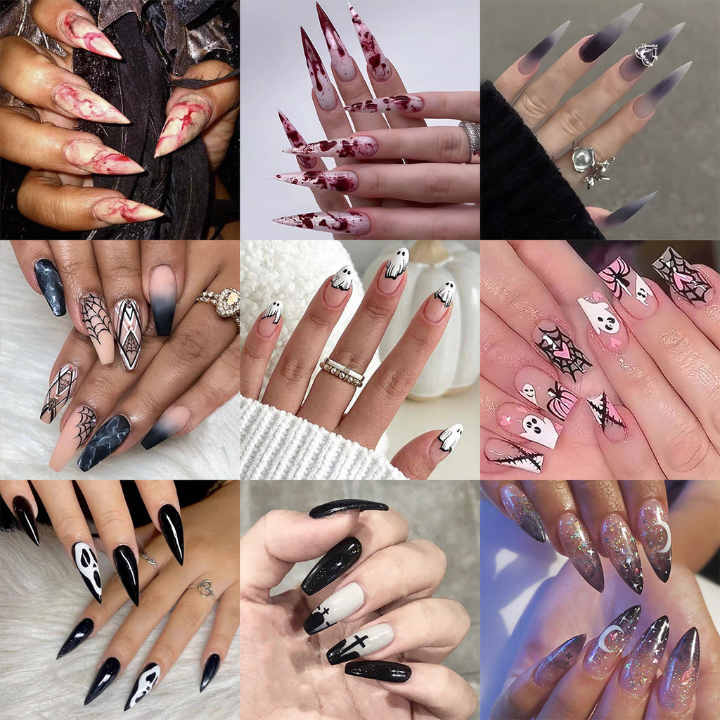 Halloween Press On Nails Set, Spooky False Nail Art for Party