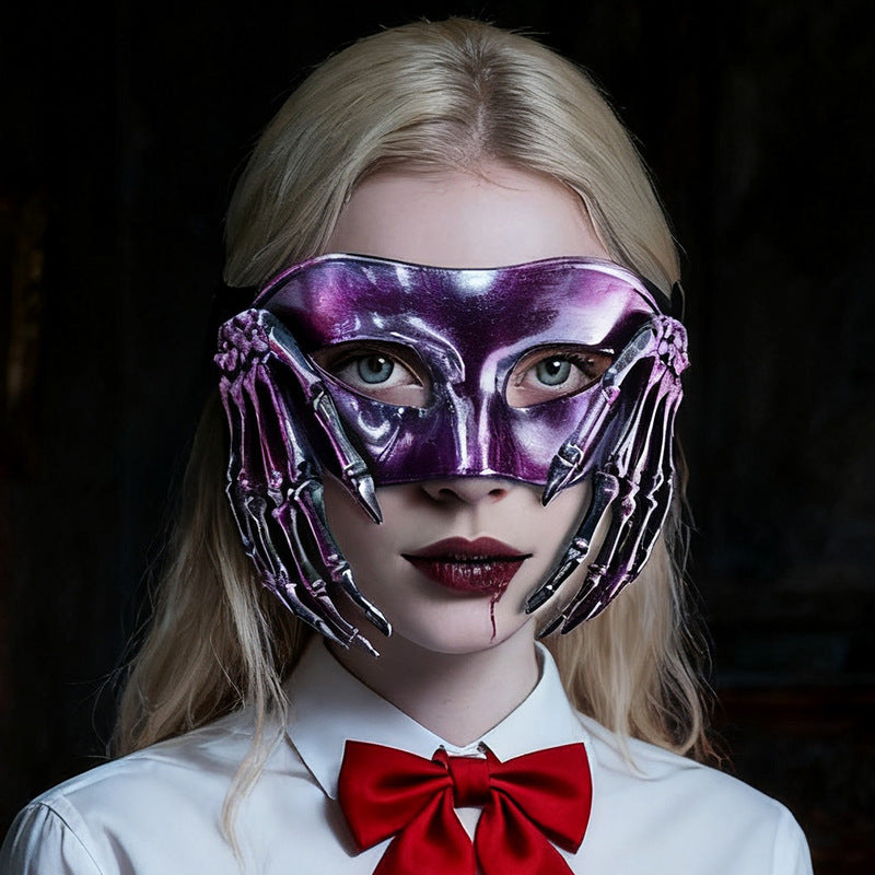 Halloween Retro Phantom Skull Half Face Mask, Plastic Carnival Masquerade Eye Mask