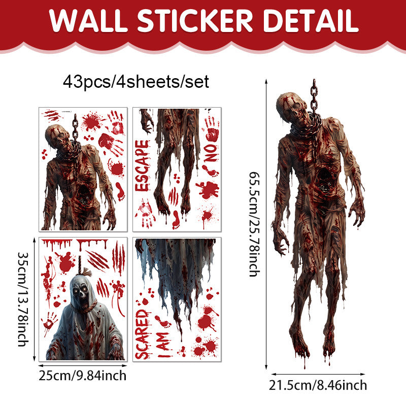 Halloween Horror Ghost Static Cling Window Stickers, PVC Glass Decals For Storefront Window Decor