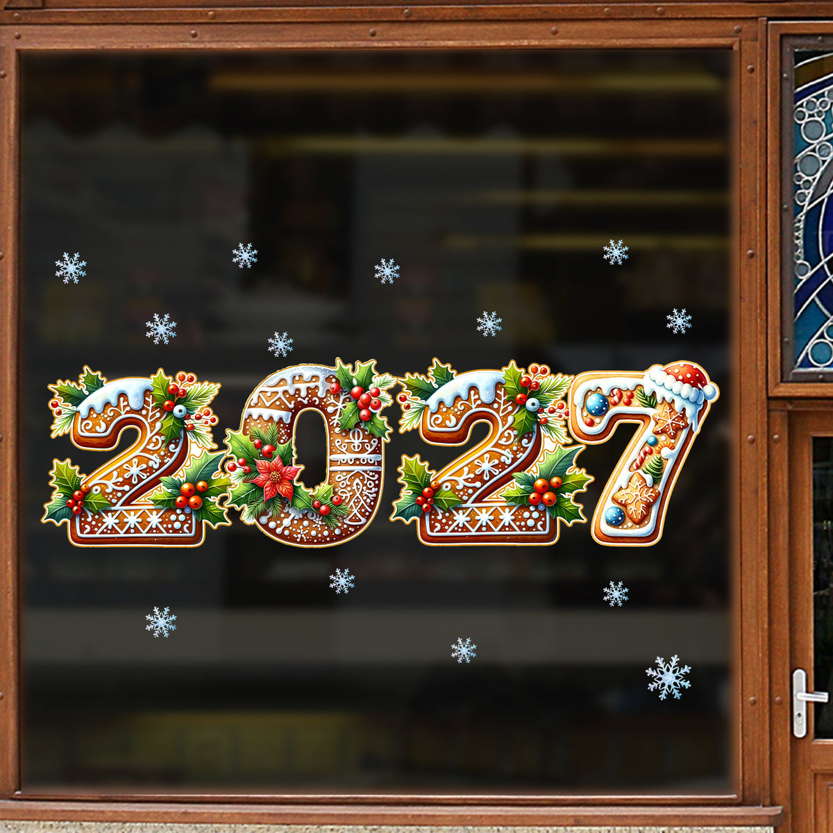 Gingerbread Christmas Static Window Clings, Holiday Glass Decorations for Living Room