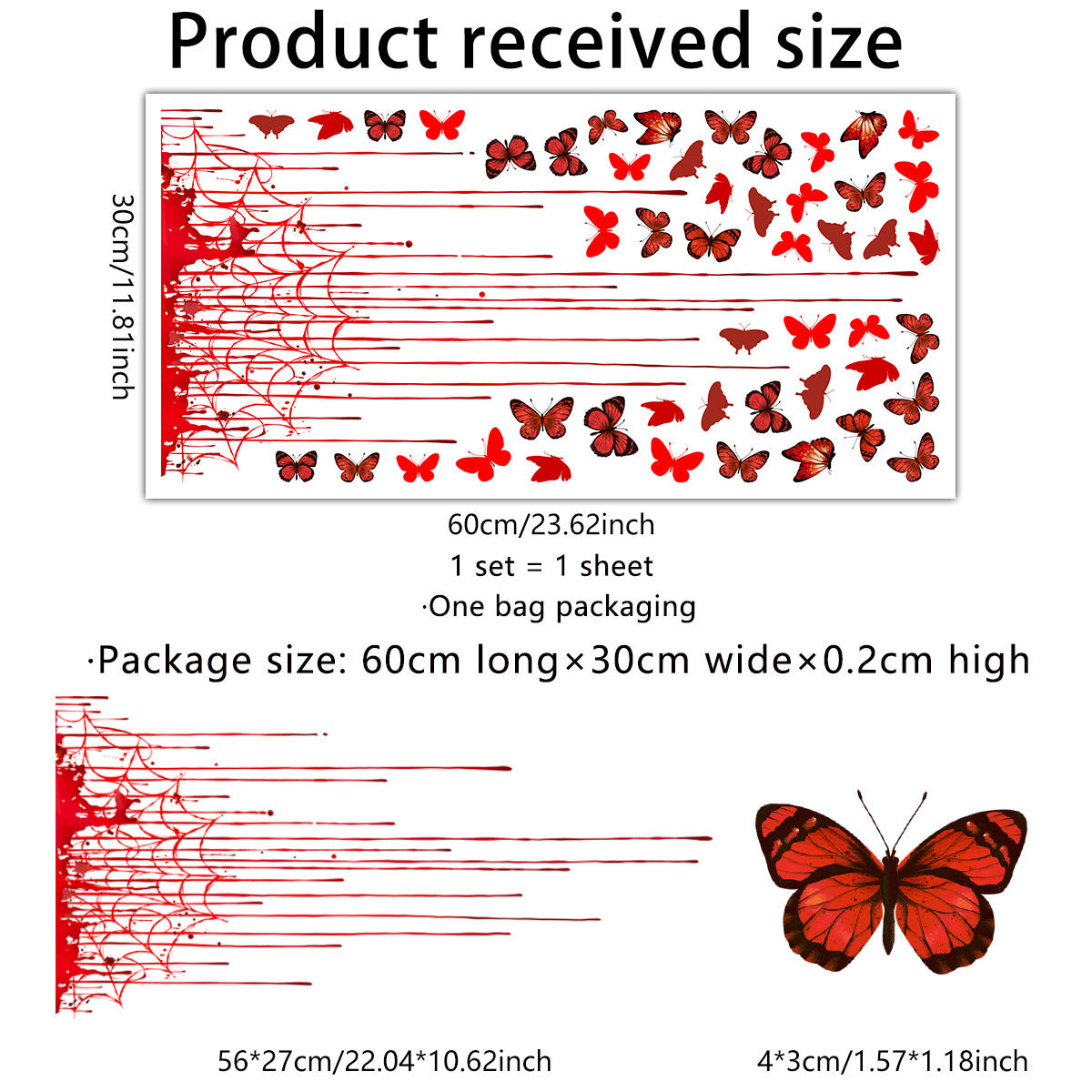 Halloween Bloody Spider Web Bat Butterfly Window Clings, Double Sided Glass Decals