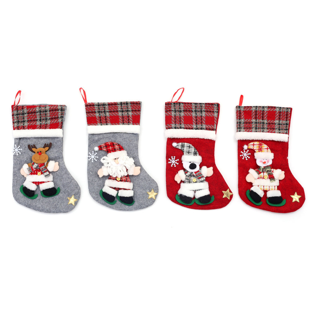 Large 3D Plush Character Christmas Stockings, Kids Gift Candy Bag Holiday Decorations