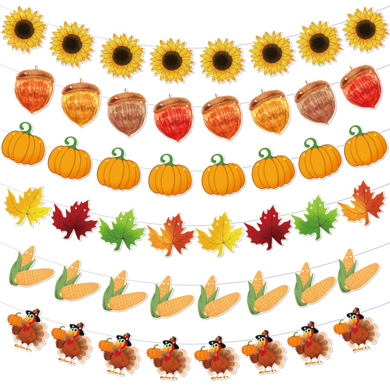 Thanksgiving Fall Pumpkin Maple Leaf Bunting Banner Party Decorations Hanging Flag Set