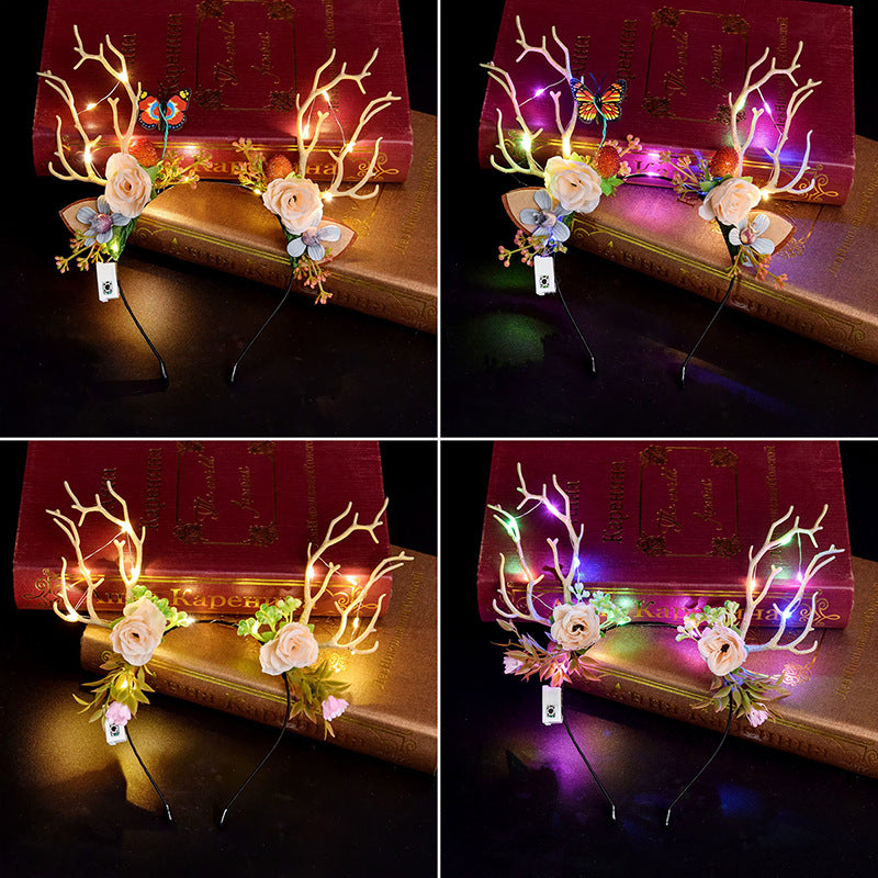 Christmas Light Up Reindeer Antler Headband, Glowing Hair Hoop for Kids Holiday Party Favors
