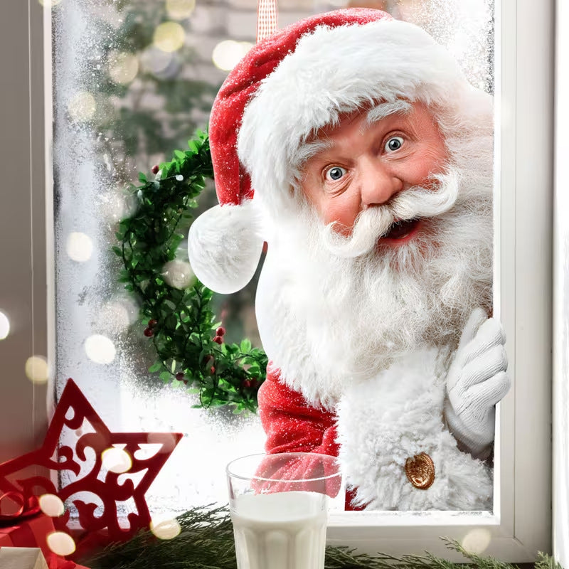Double Sided Santa Christmas Window Stickers, Holiday Glass Decals for Living Room Decor