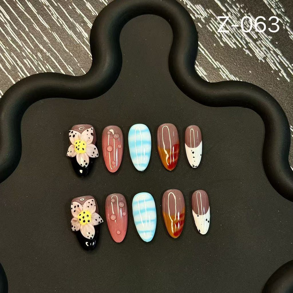 Almond Island Nightingale Mint Floral Temperament Advanced Handmade Press on Nails