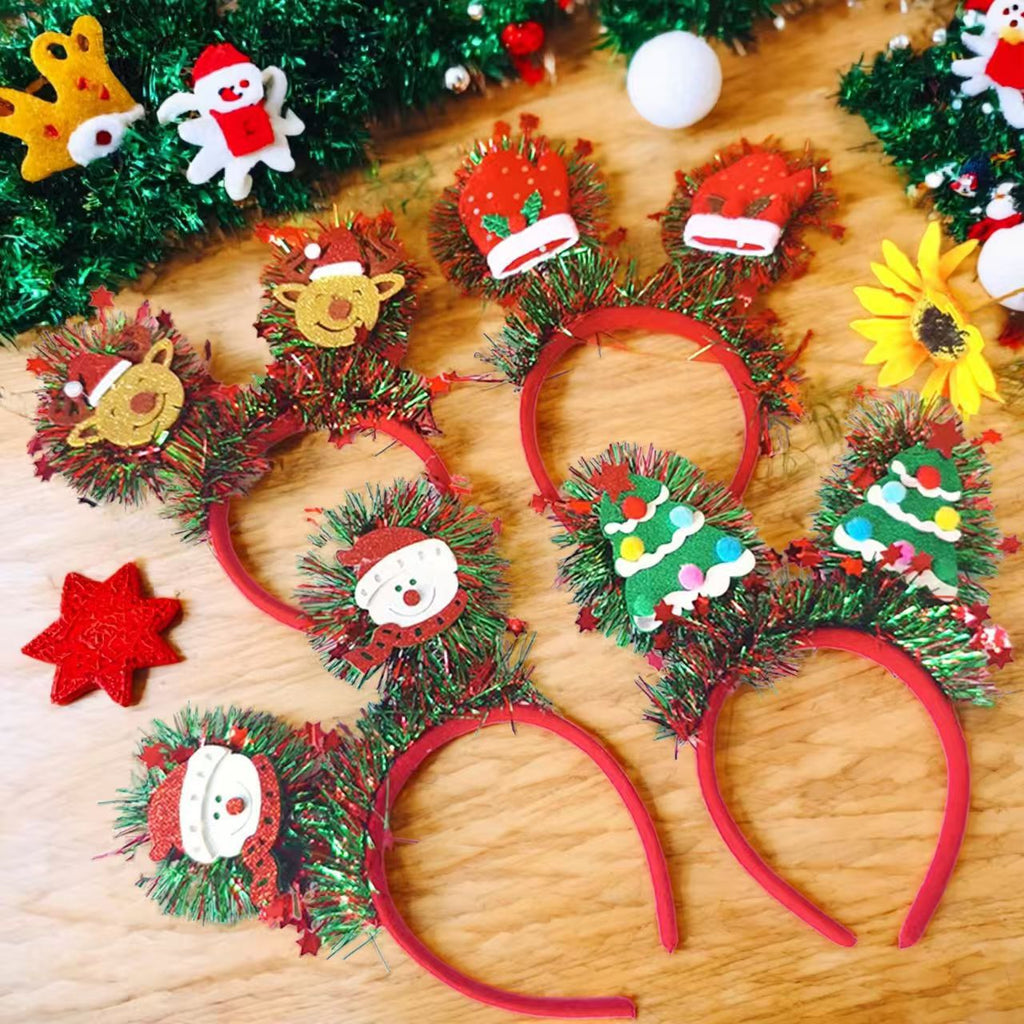 Colorful Star Tinsel Headband, Christmas Tree Snowman Glove Holiday Party Hair Hoop