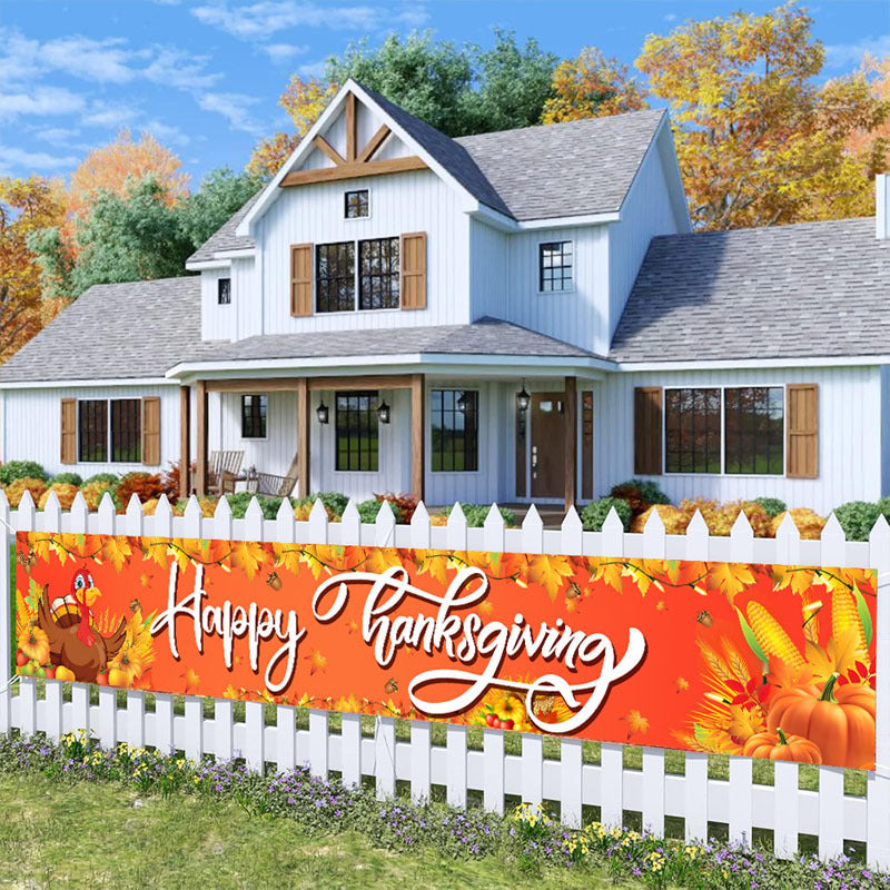 Thanksgiving Happy Fall Banner Pumpkin Turkey Harvest Party Decorations Bunting