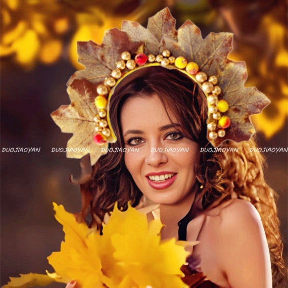 Faux Maple Leaf Headband, Fall Harvest Yellow Red Leaf Hair Accessory For Thanksgiving