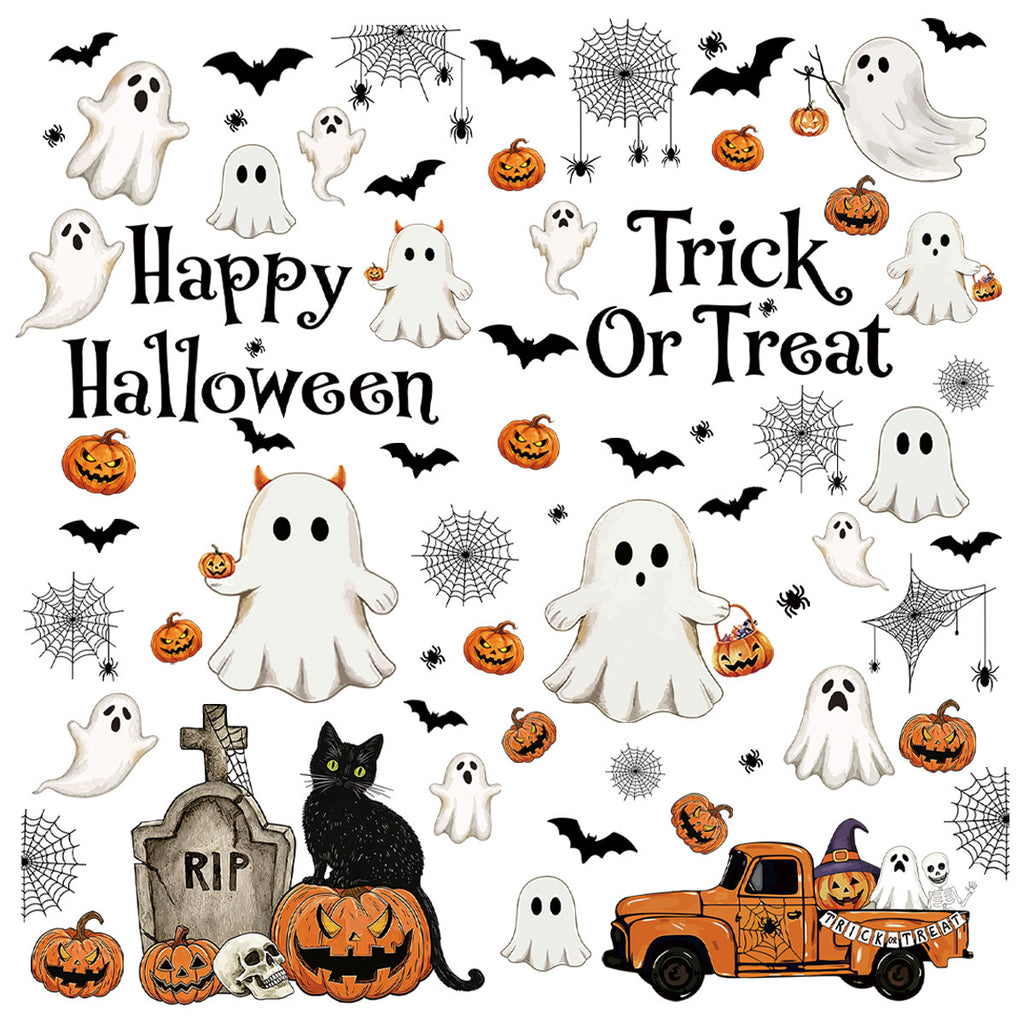 Halloween Cute Cartoon Window Clings, Ghost Pumpkin Bat Black Cat PVC Glass Stickers