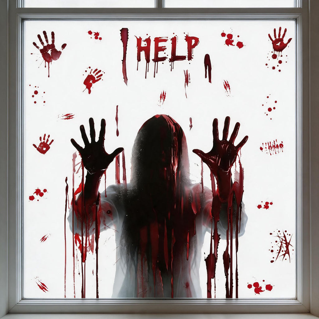 Halloween Bloody Handprint Window Clings, Scary Bathroom Haunted House Glass Decor