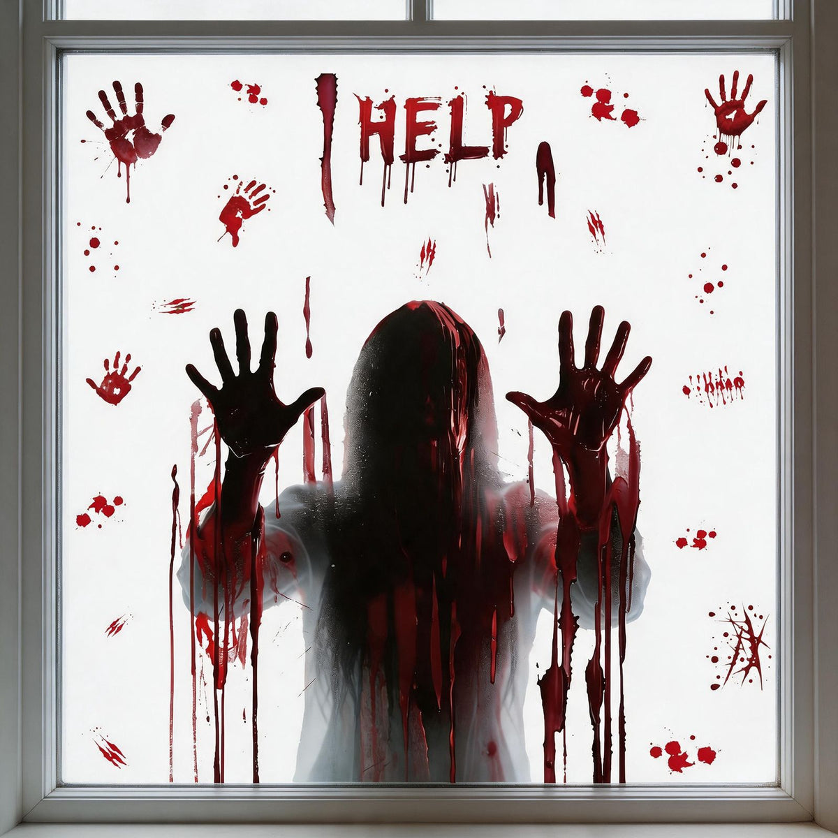 Halloween Bloody Handprint Window Clings, Scary Bathroom Haunted House Glass Decor