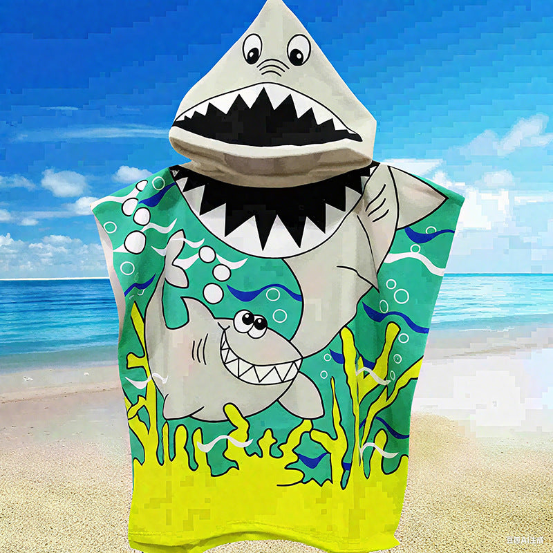 Kids Cartoon Print Hooded Towel Robe, Super Soft Microfiber Quick Dry Bathrobe Wrap