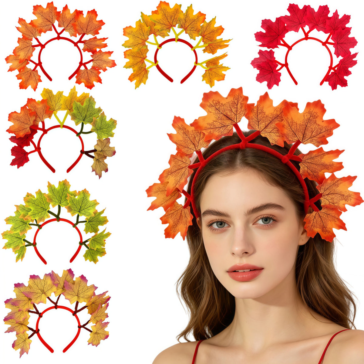 Faux Maple Leaf Headband, Red Yellow Autumn Leaf Hair Hoop For Thanksgiving Party Decor