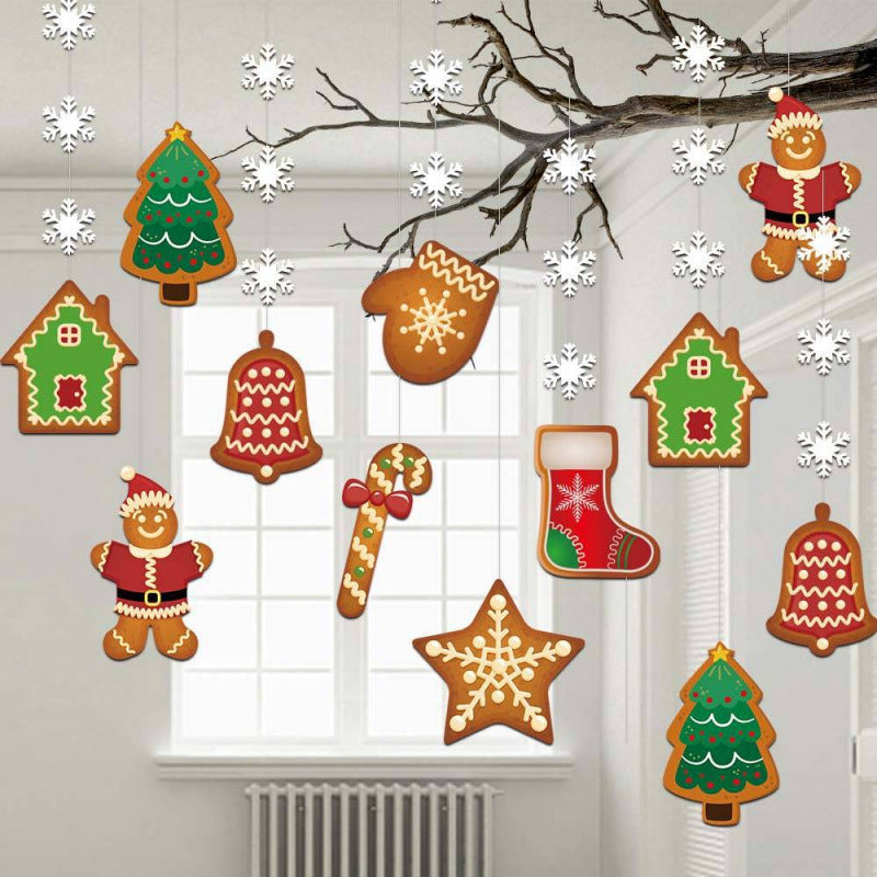 Snowflake Gingerbread Man Christmas Hanging Ornaments, Ceiling Hanging Decorations for Winter Party