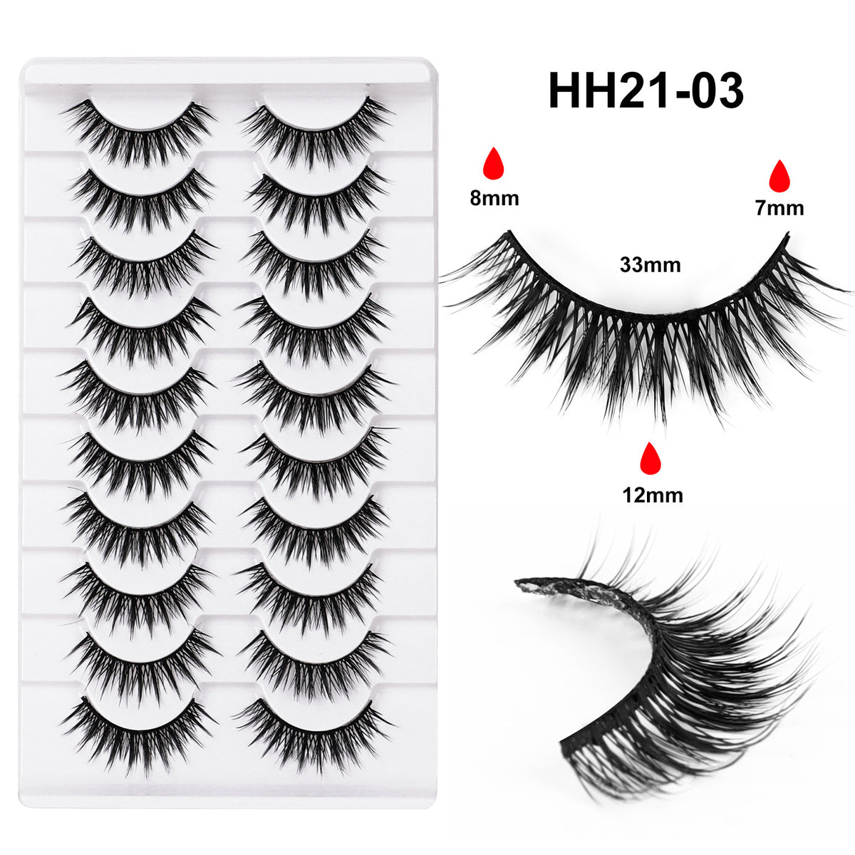 10 Pairs Hard Band False Eyelashes, Comic Doll Little Devil Cluster Lashes for Women
