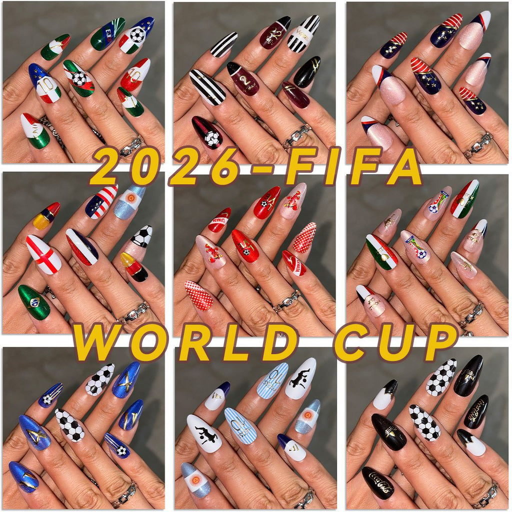 Press On Nails 24 Pcs Soccer Theme Fake Nails Versatile Manicure Finished Nail Set