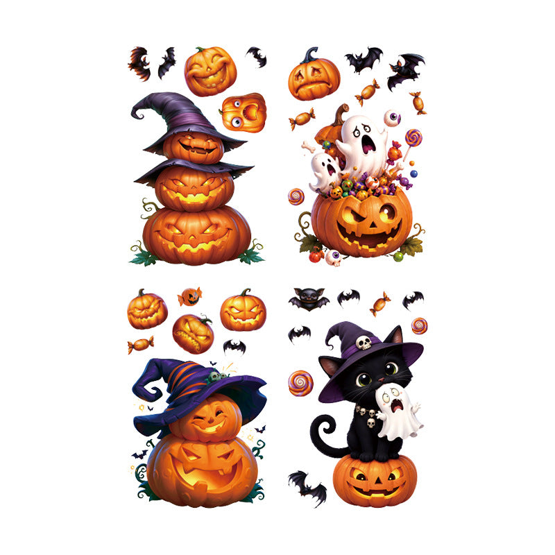 Halloween Pumpkin Lantern Window Clings, Black Cat Ghost Static Glass Decorations