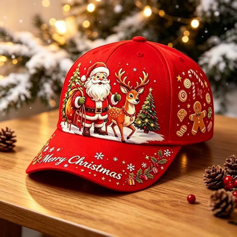 3D Digital Print Christmas Baseball Cap, Santa Reindeer Snapback Party Hat for Holiday