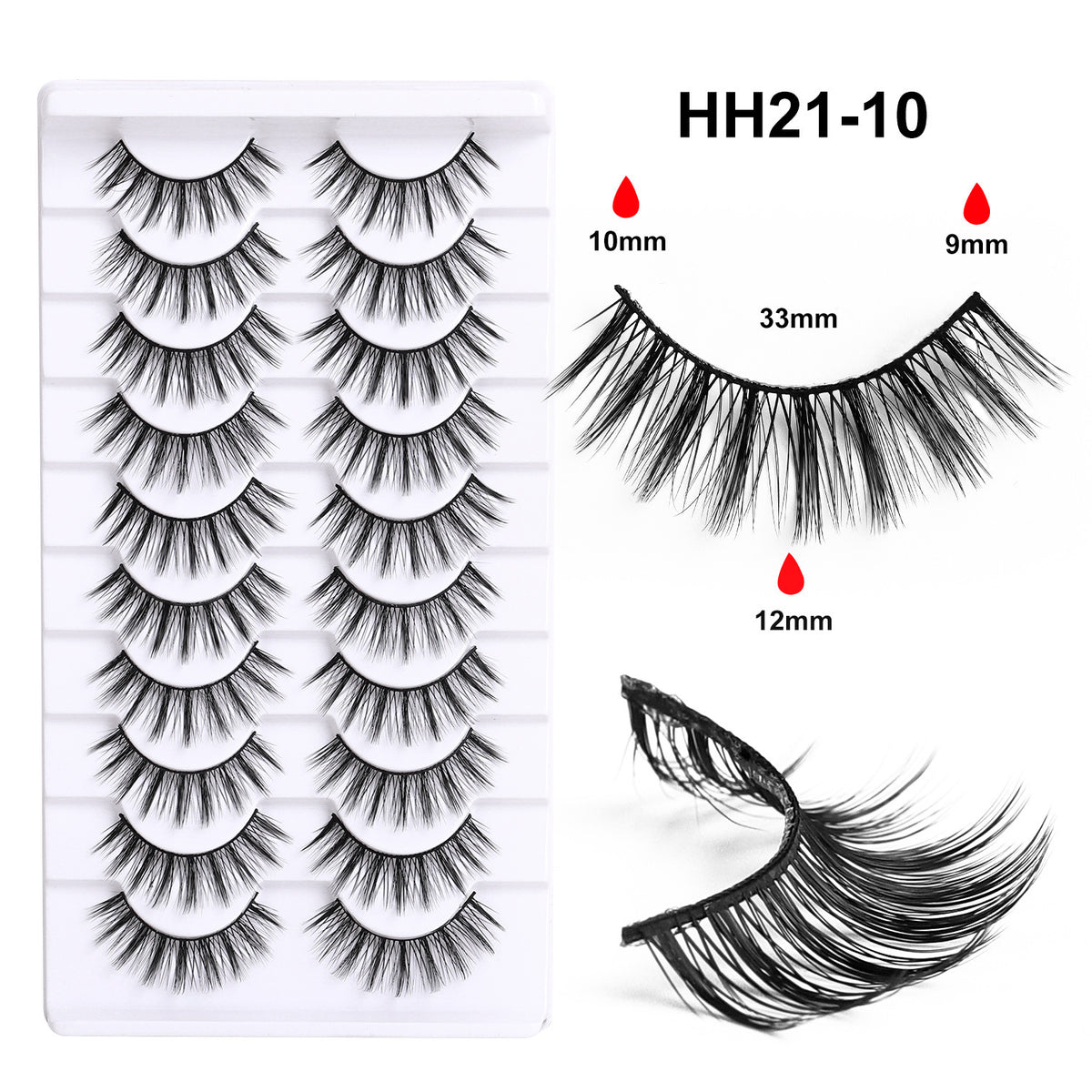 10 Pairs Hard Band False Eyelashes, Comic Doll Little Devil Cluster Lashes for Women