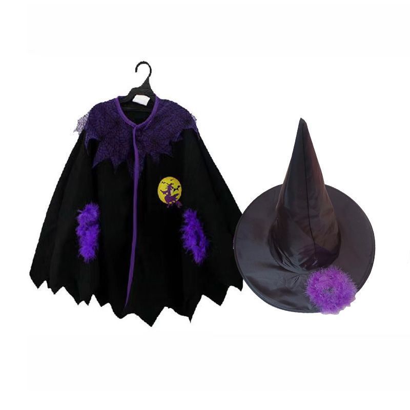 Halloween Kids Witch Cape Costume, Little Witch Cosplay Outfit for Boys and Girls