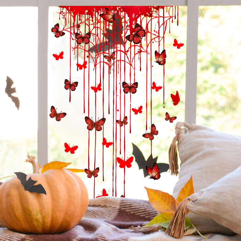 Halloween Bloody Spider Web Bat Butterfly Window Clings, Double Sided Glass Decals