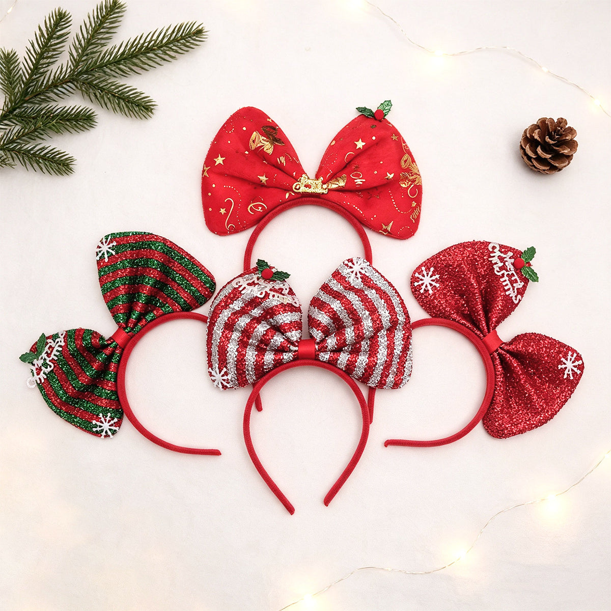 Christmas Big Bow Headband, Festive Satin Hair Hoop for Adults and Kids Holiday Party Costume