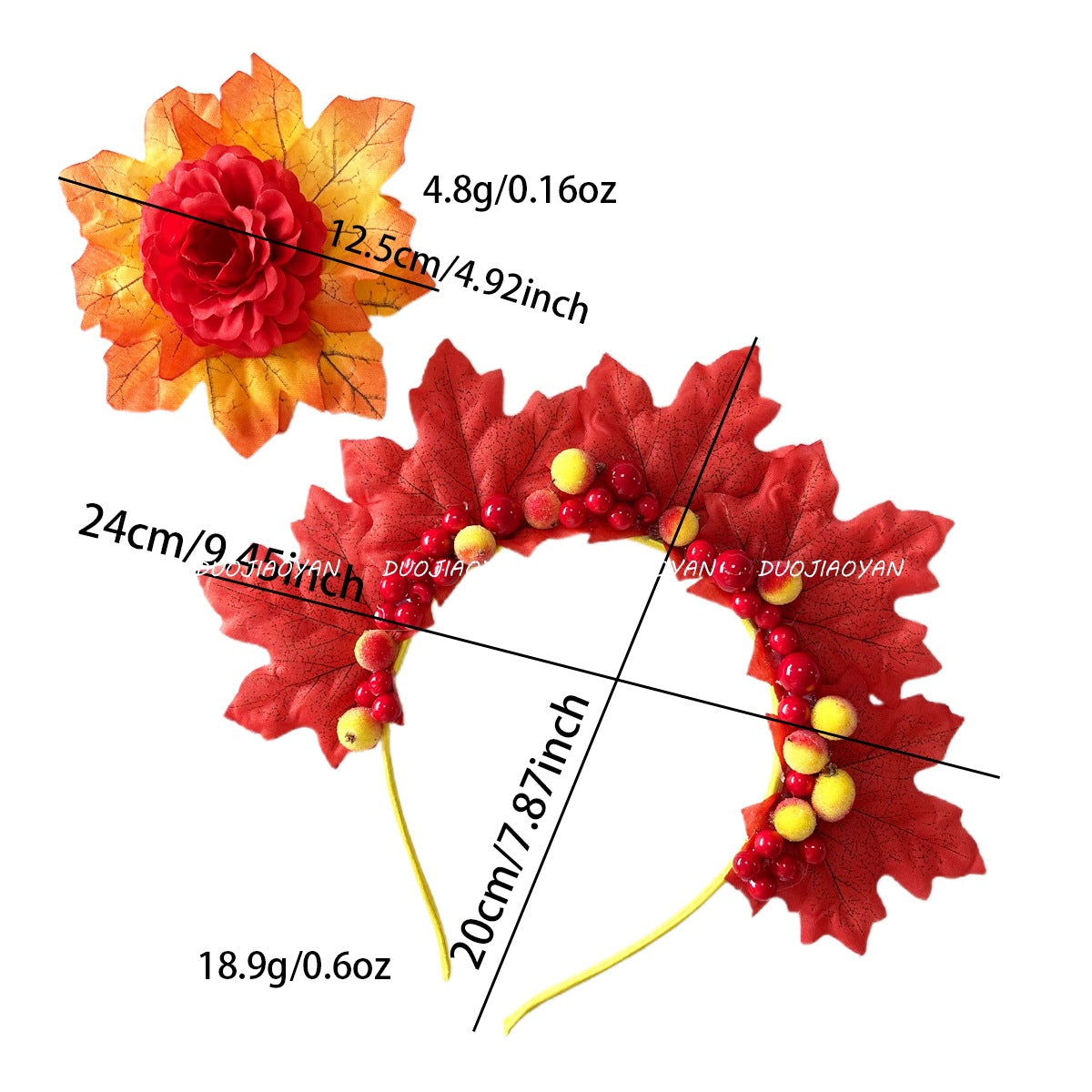 Faux Maple Leaf Headband, Fall Harvest Yellow Red Leaf Hair Accessory For Thanksgiving