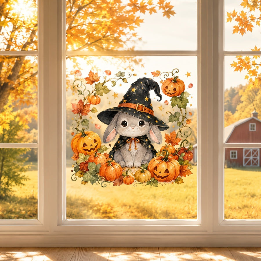 Fall Halloween Rabbit Static Window Clings, Glass Decoration Stickers for Storefront