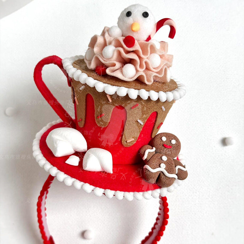 Cupcake Gingerbread Snowman Headband, Cute Christmas Hair Hoop for Kids Party Costume