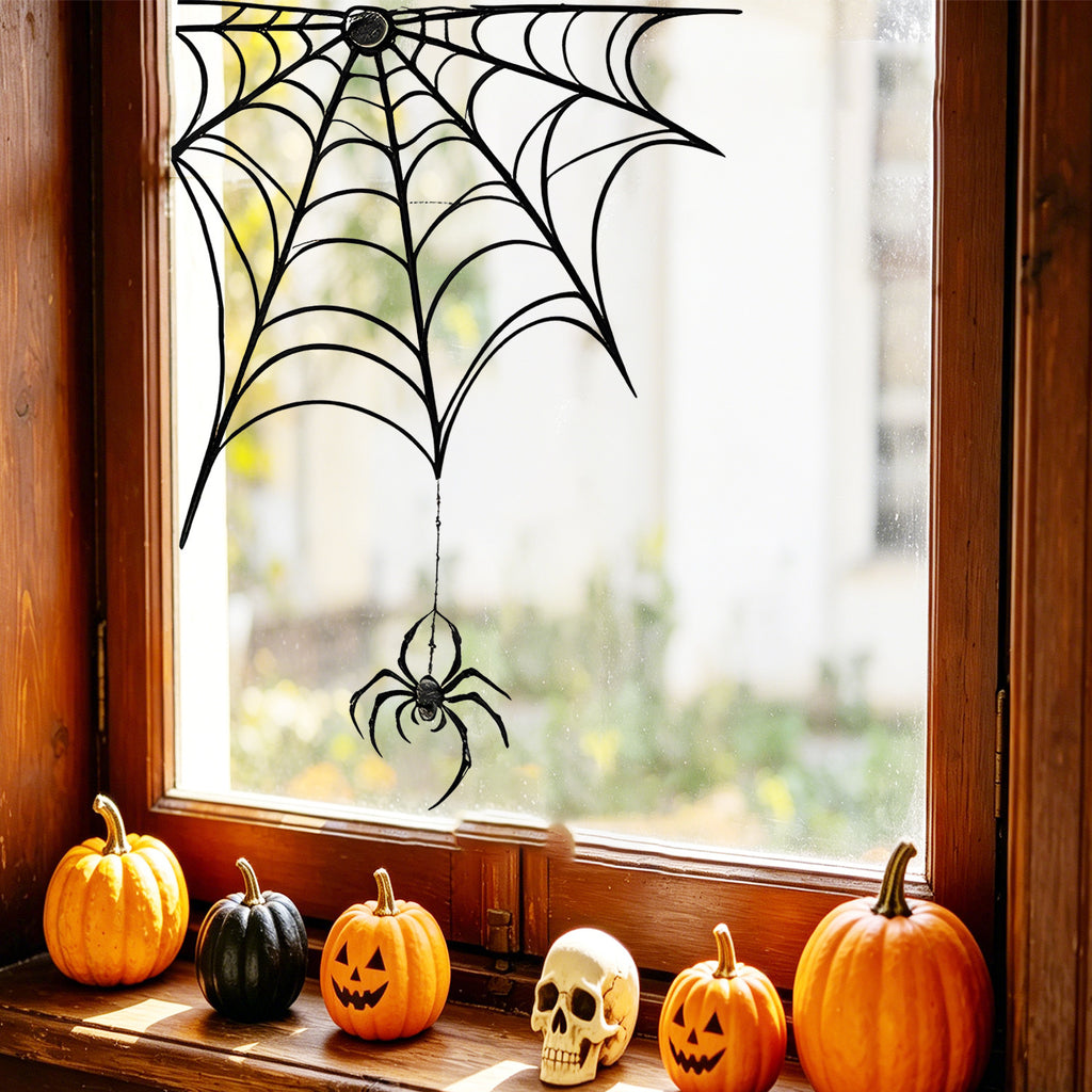 Halloween Spider And Black Cat Static Window Stickers, No Glue Removable Decorations For Bedroom Living Room Balcony Windows