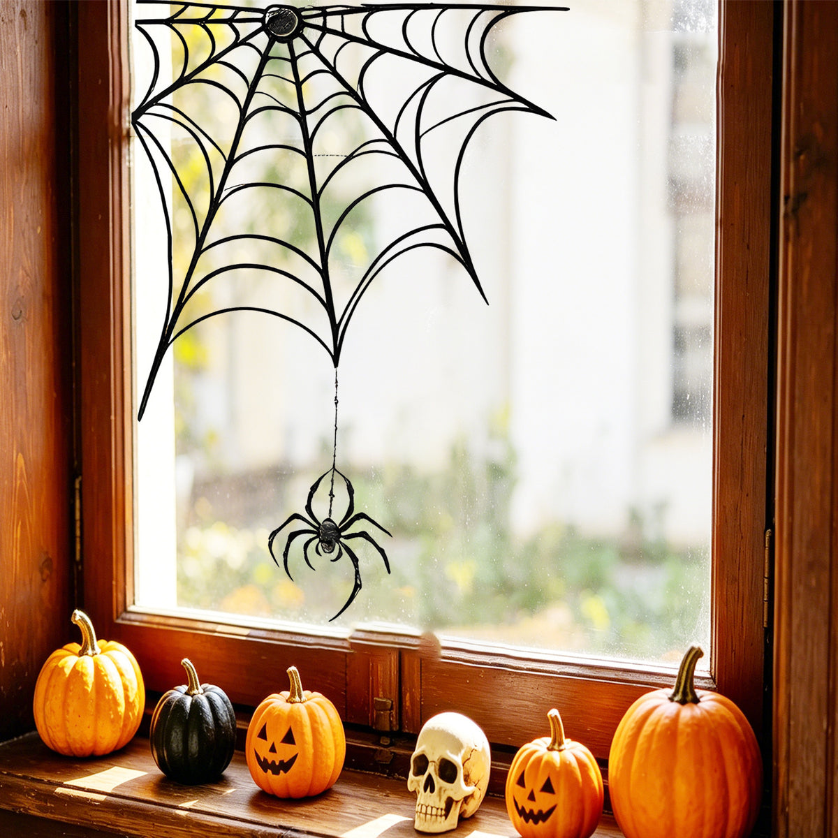 Halloween Spider And Black Cat Static Window Stickers, No Glue Removable Decorations For Bedroom Living Room Balcony Windows