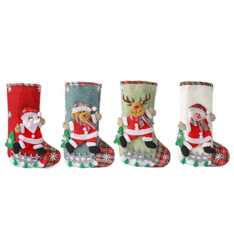 Large Burlap Christmas Stocking Gift Bag Tree Hanging Ornament Candy Storage Holiday Decor