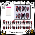 30 Pcs Almond Shaped Halloween Spider Web Press On Nails, Sweet Cool Girl Style